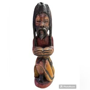Vintage Rastafarian Praying Wood Carving Man